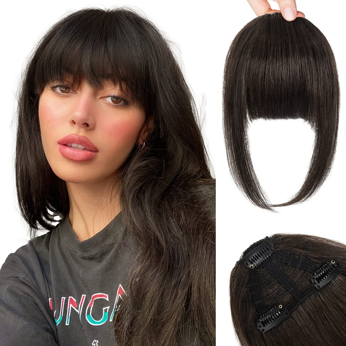 REECHO 100% Human Hair Clip in Bangs - Thick Full Fringe with 3 Secure Clips, Blonde Fake Bangs