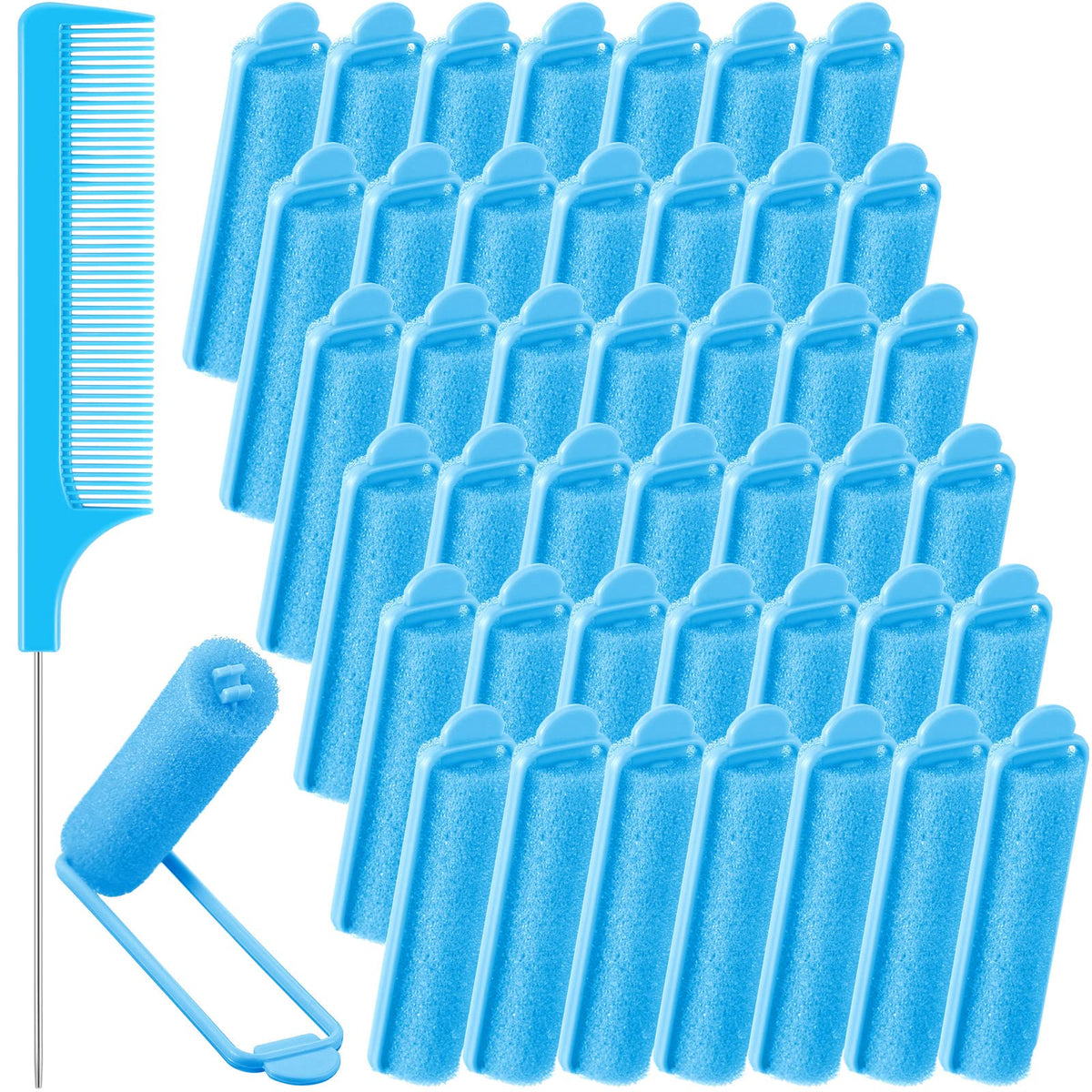 Syhood 43 Pcs Foam Sponge Hair Rollers Set - Soft Curlers & Rat Tail Comb, Dark Blue