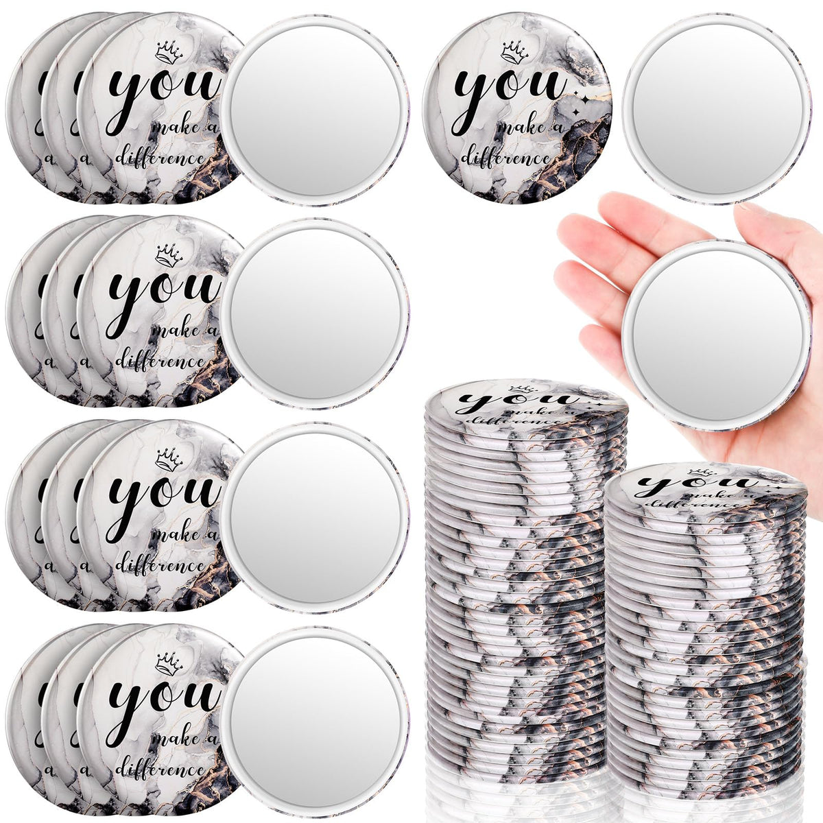 Tradder 48 Pcs Mini Pocket Mirror, Inspirational Makeup Glass Gift For Women, White