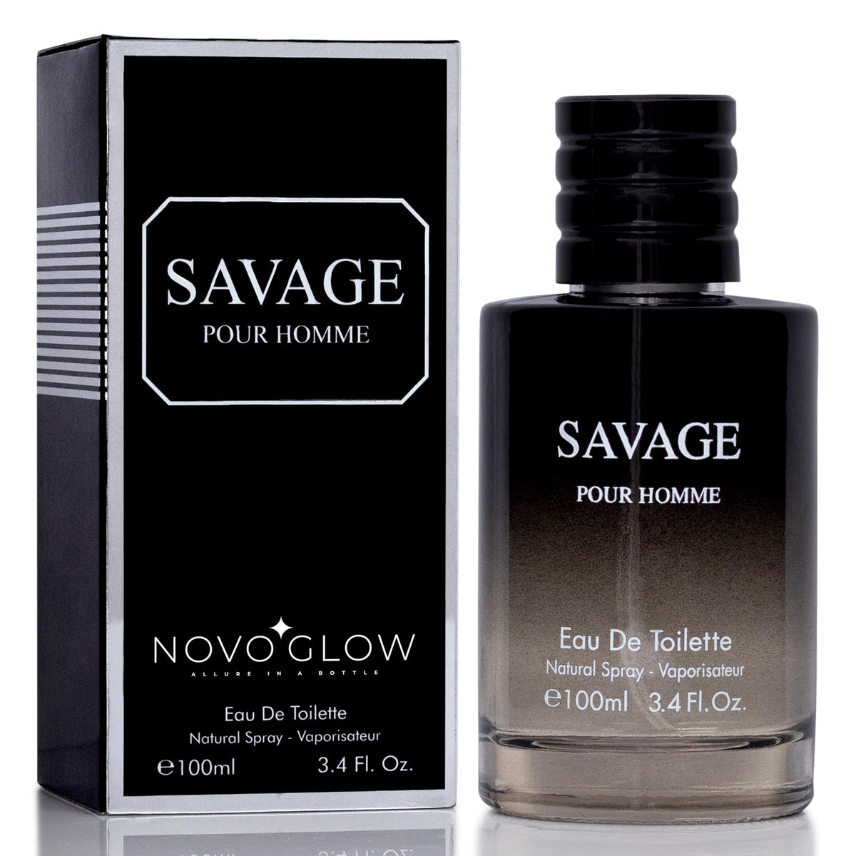 Novoglow Savage For Men 3.4 Oz Eau De Toilette - Refreshing Masculine Cologne, Great Gift