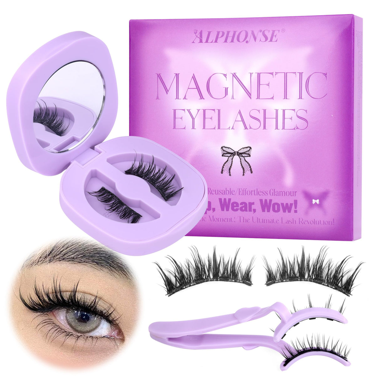 Alphonse Magnetic Eyelashes - Reusable Faux Mink Lashes, No Glue Needed, Natural Look