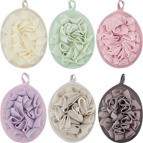 Boao 6 Pcs Multi-Color Bath Shower Pouf Sponge Exfoliating Scrubber Ball Set