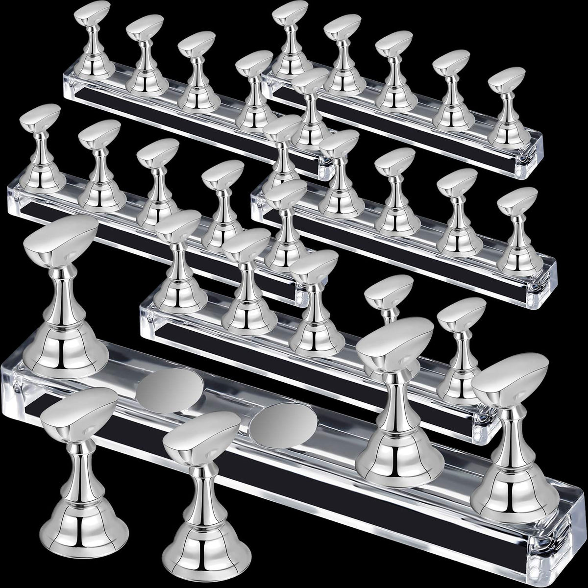 Blulu Acrylic Nail Tips Stand Holder - 6 Sets Magnetic Display For Diy Nail Salon (Silver)