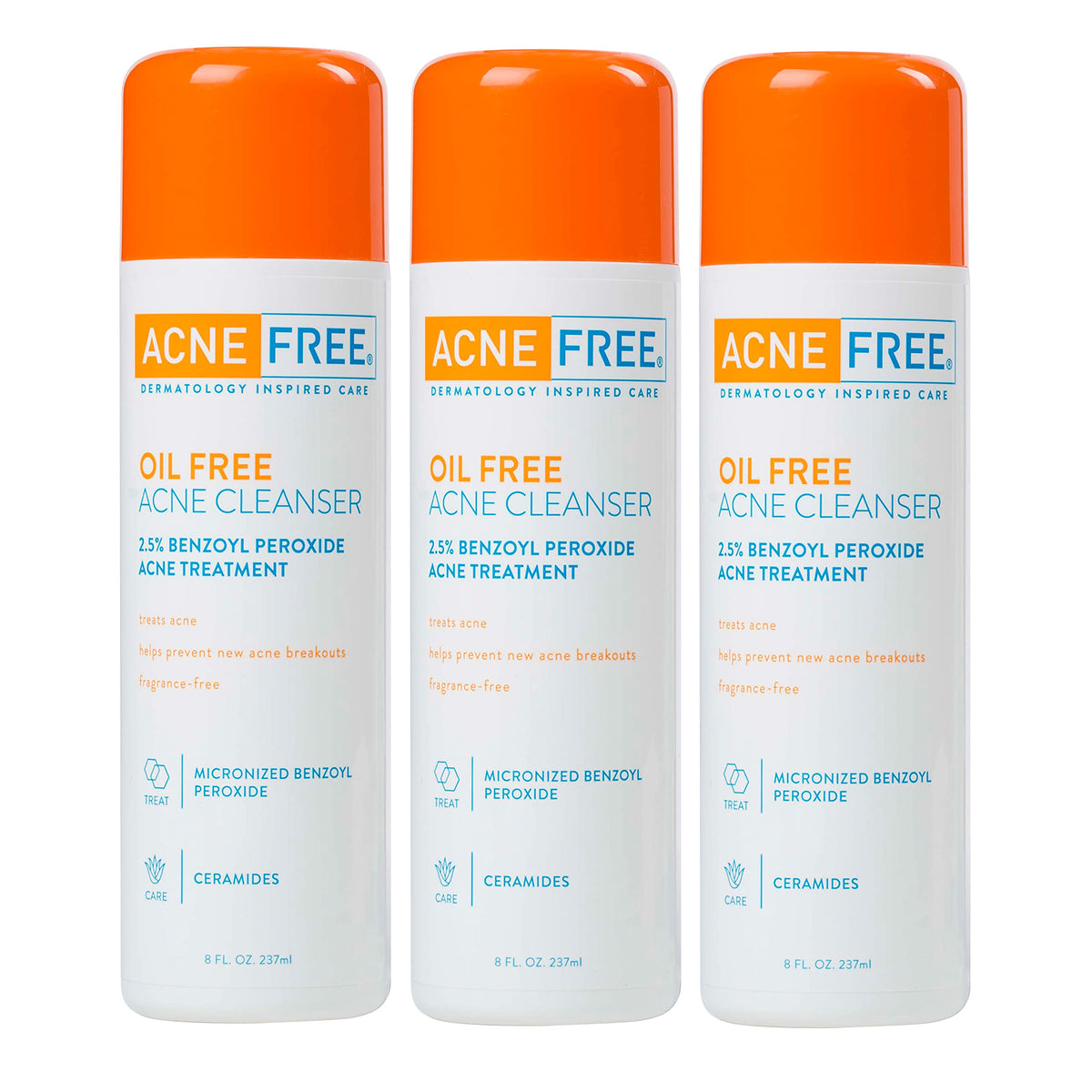 Acnefree Oil-Free Acne Cleanser With Benzoyl Peroxide 2.5%, 8 Fl Oz (Pack Of 3