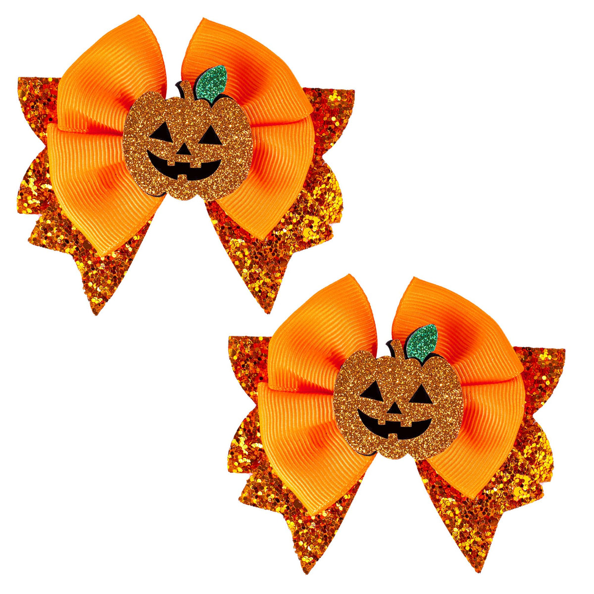 Beleki 2Pcs Glitter Pumpkin Hair Bows For Girls - Orange Sequin Clips For Fall & Halloween