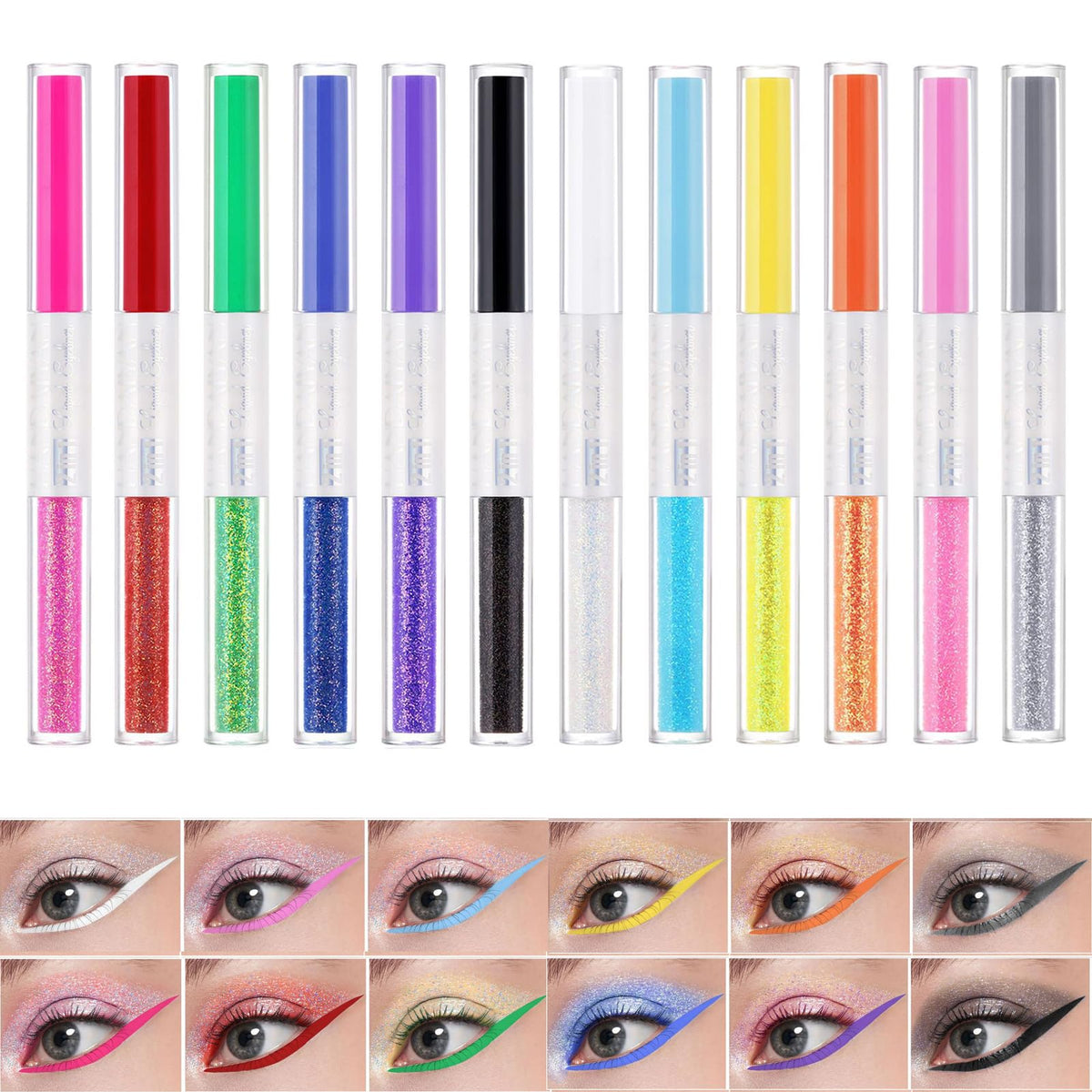 Bonnie Choice 12 Colors Double Side Liquid Eyeliner Set - Waterproof Matte & Shimmery Makeup Kit