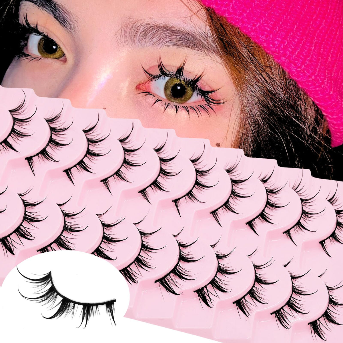 Augenli 10 Pairs C Curl Mink 3D Volume Manga Lashes - Waterproof Anime Makeup Strips