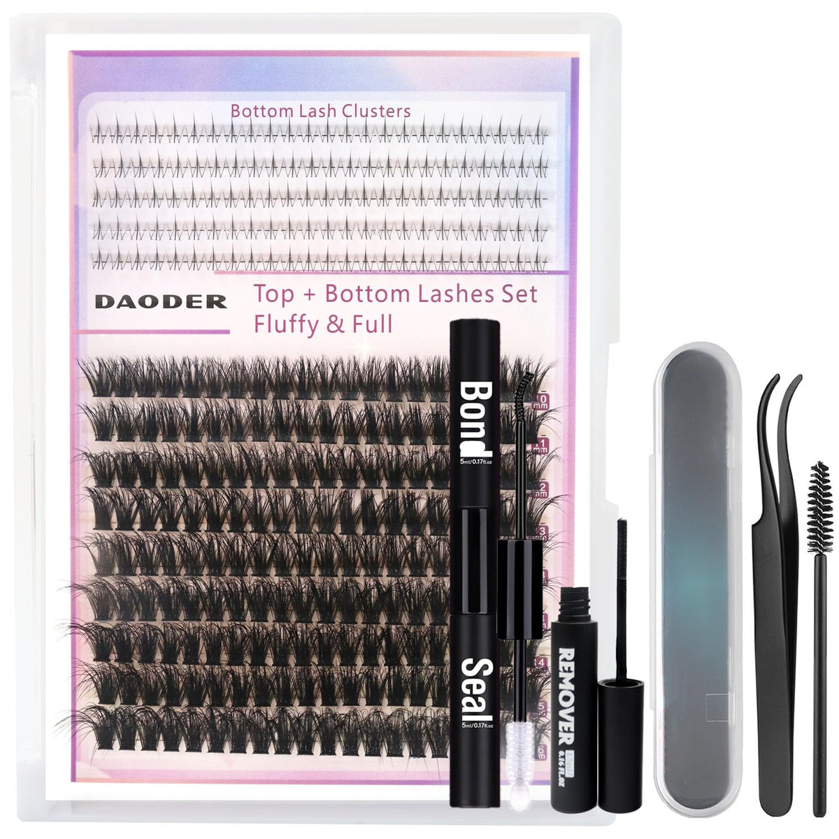 Daoder 60D Fluffy Lash Clusters Kit - D Curl Waterproof Individual Eyelash Extensions 300Pcs