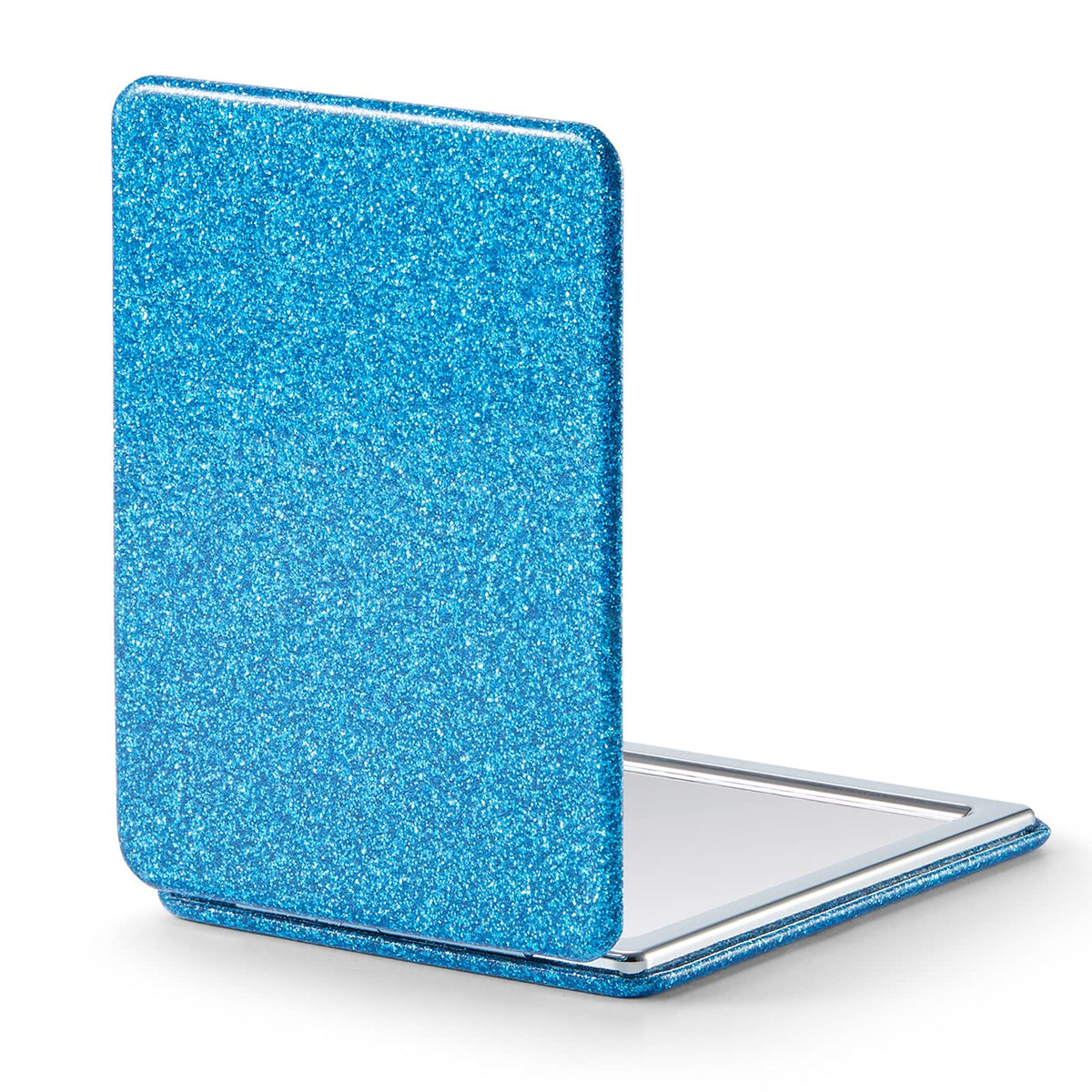 Omiro Glitter Compact Mirror - Blue Pu Leather, 1X/3X Magnification, Portable 2.4&quot; X 3