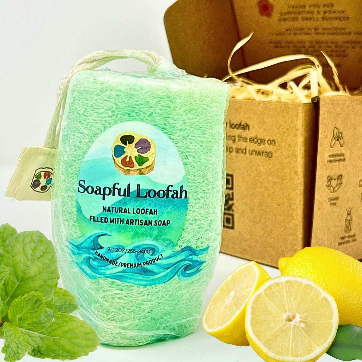 Soapful Loofah - Natural Glycerin Soap Loofah Sponge With Peppermint & Lemon Essential Oil