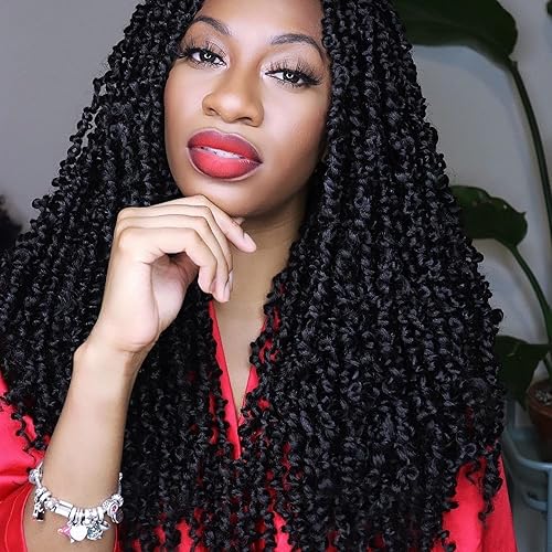 Hahoness 20&quot; Pre Looped Passion Twist Crochet Hair - 8 Packs, Natural Black Synthetic Extensions