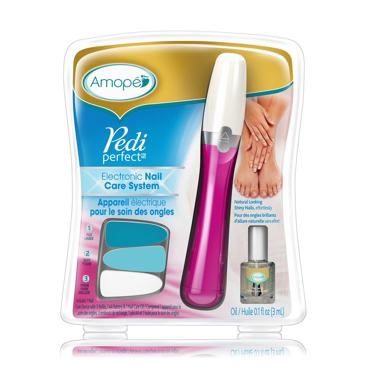 Amope Pedi Perfect Electronic Nail File With Nail Oil Sample, Pink, 1 Count