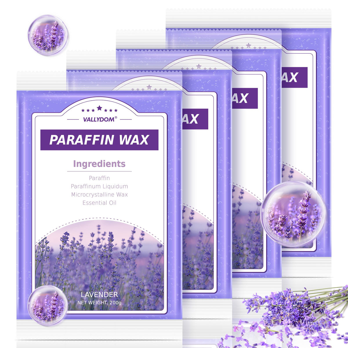 Vallydom Lavender Scented Paraffin Wax Refills, 4 Pack For Hand & Feet Care, 200G