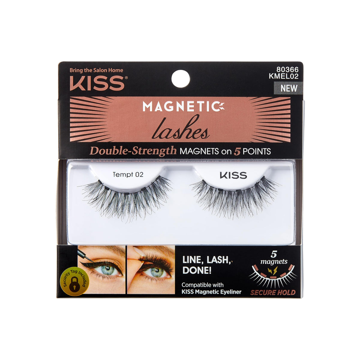 Kiss Magnetic Lashes Tempt Kit - 1 Pair Synthetic Faux Eyelashes With 5 Magnets, Reusable, Black