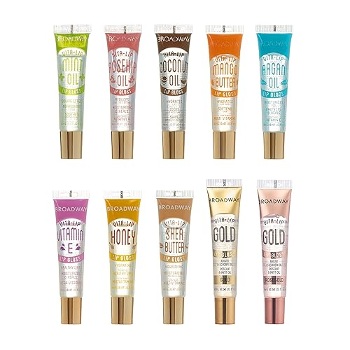 Ruby Kisses Broadway Vita-Lip Clear Lip Gloss 10 Pcs Set, Moisturizing & Long Lasting, 0.47Oz