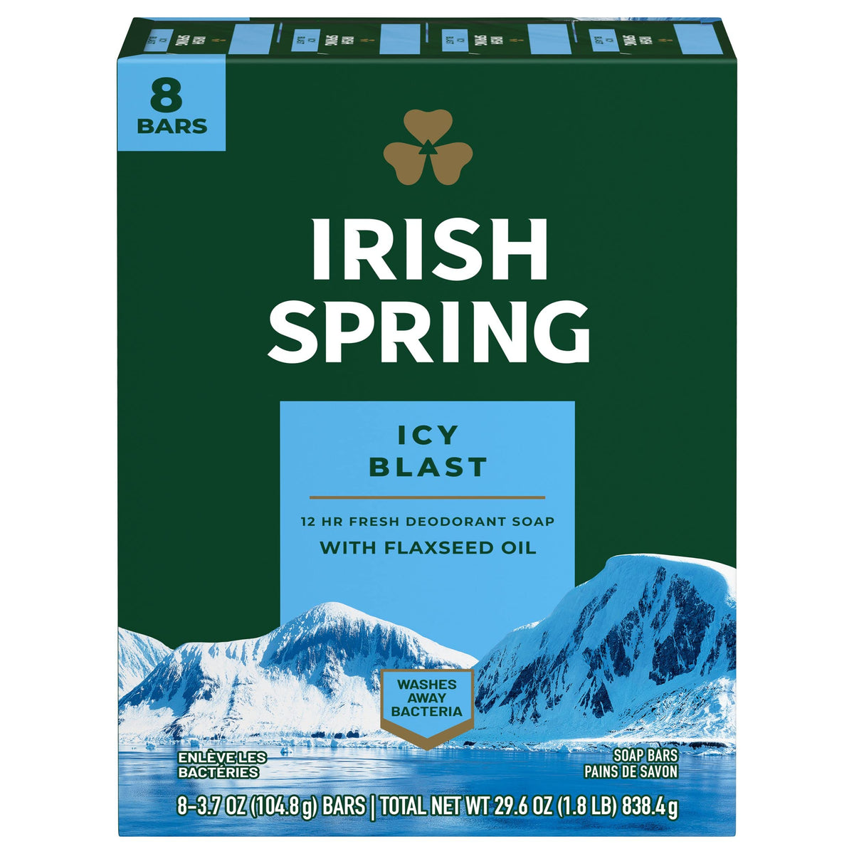 Irish Spring Icyblast Deodorant Soap, 8 Count, 3.7 Oz - Unisex Cool Refreshment