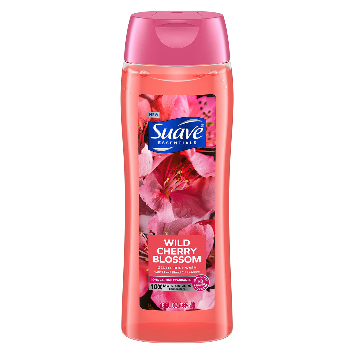 Suave Essentials Gentle Body Wash, Wild Cherry Blossom & Vitamin E, 18 Oz - Floral Oil Blend