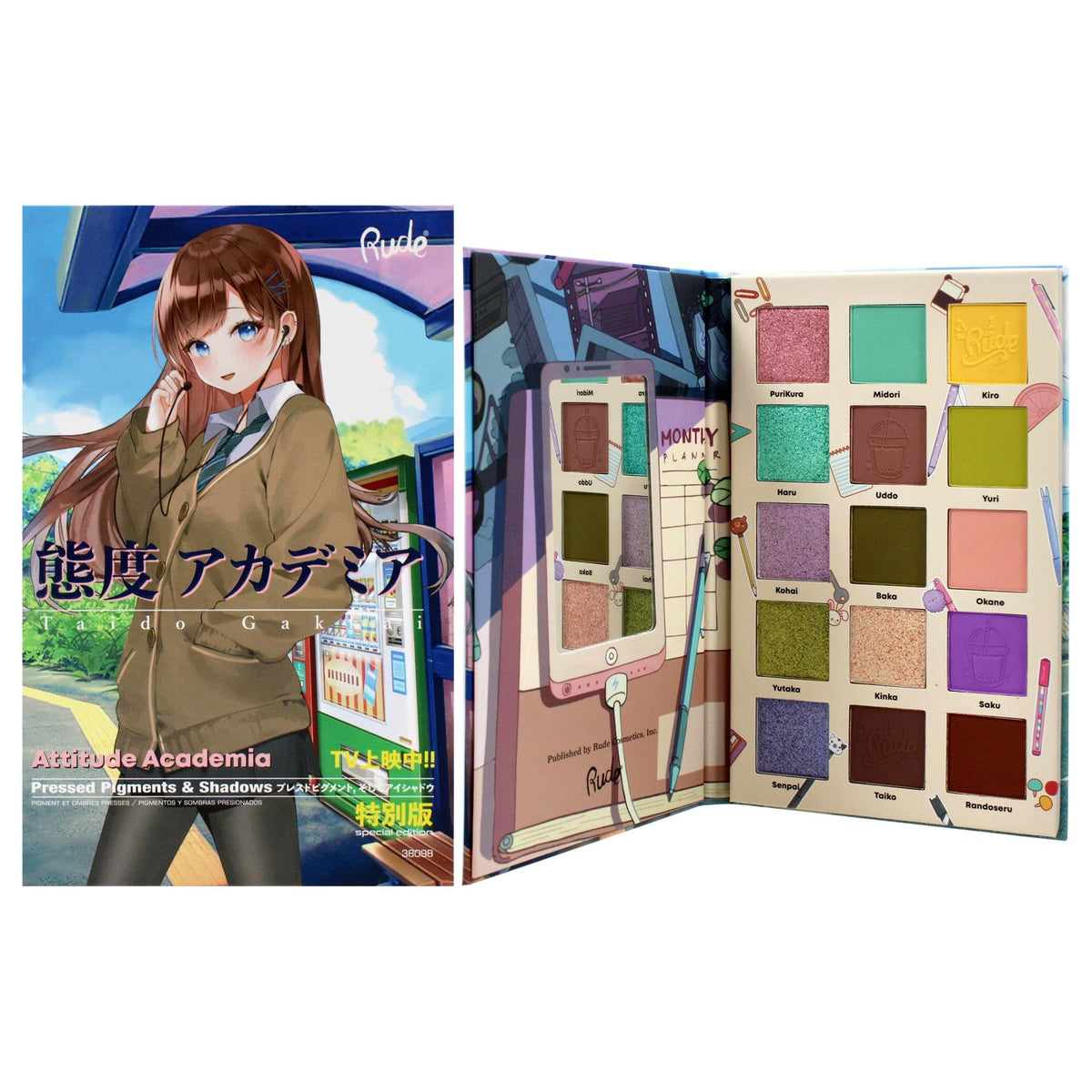 Manga Collection Pressed Pigments and Shadows Palette  Attitude Academia by Rude Cosmetics for Women  077 oz Palette