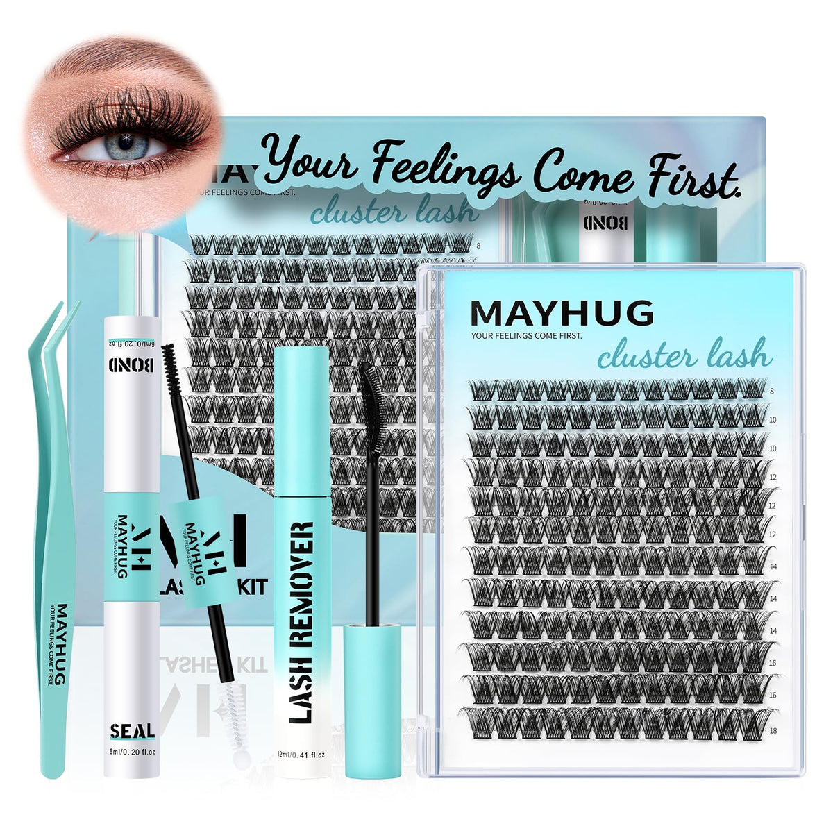 Mayhug 144Pcs Lash Extension Kit - Wispy Individual Lashes 8-18Mm With Glue & Tweezers