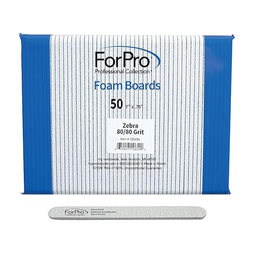 ForPro Professional Collection Zebra Foam Board Nail File, 80/80 Grit, 7&quot; - 50 Count, Black