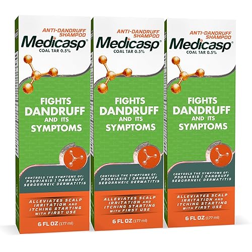 Medicasp Coal Tar Gel Dandruff Shampoo for Seborrheic Dermatitis & Psoriasis, 3 Pack, 6 oz