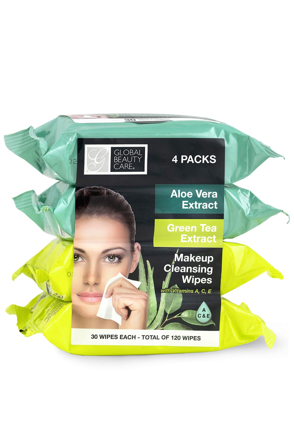 Global Beauty Care Cleansing Makeup Removal Cloth Wipes - 120 Count Bulk (Aloe Vera & Green Tea)