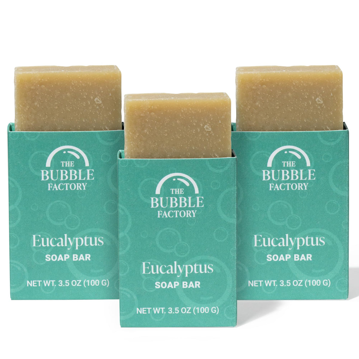 The Bubble Factory Vegan Bath & Body Soap Bars, All-Natural Eucalyptus, 3 Pack - 3.5 Oz