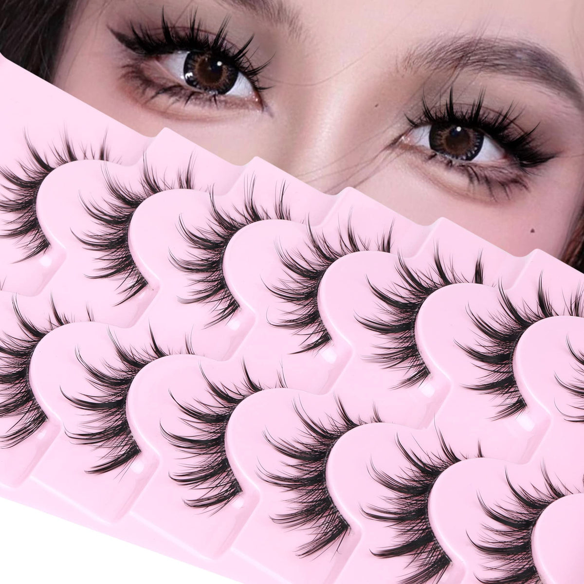 Eydevro 3D Mink Fur Anime Lashes - Natural Look Cosplay False Eyelashes, Black, Pack Of 1