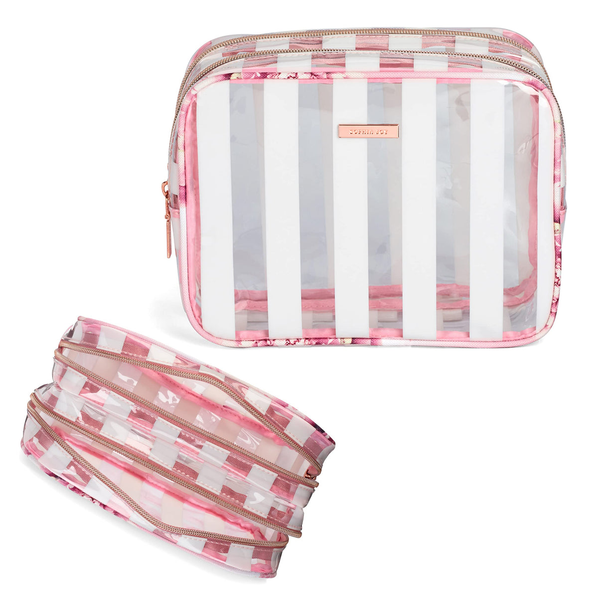 Conair Pink Floral Makeup Bag - Travel Toiletry Organizer - Double Zip Cosmetic Bag For Women