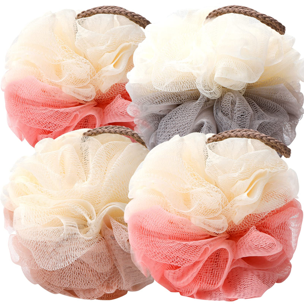 Farmoga Bath Loofah Sponge Set - Soft Mesh Exfoliator Shower Ball For Men & Women, 4 Pack