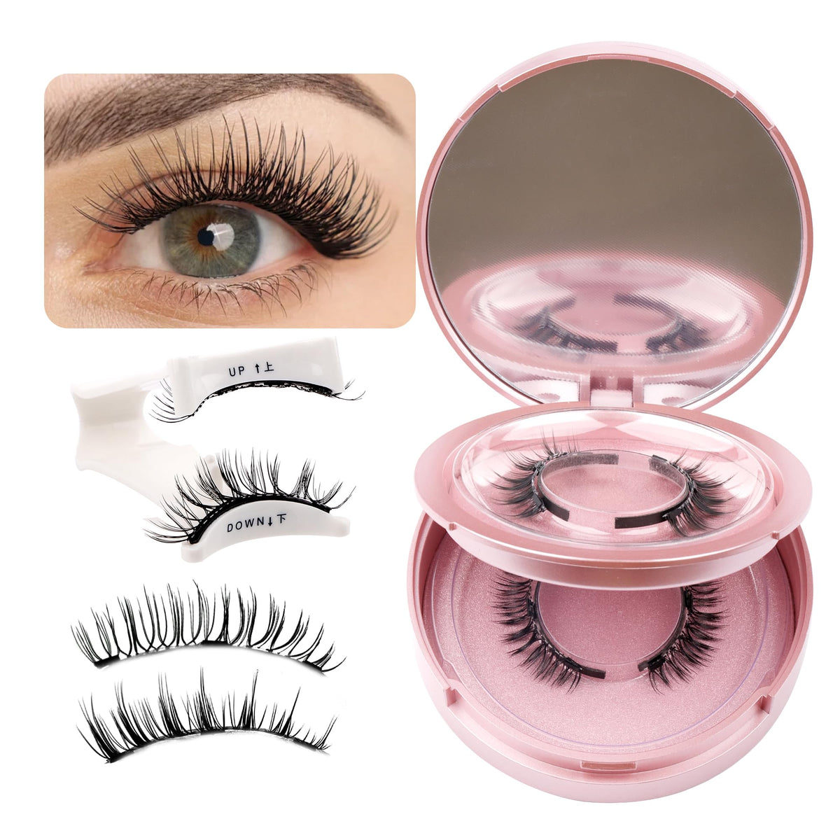 Gemerry Magnetic Eyelashes Kit - Natural Look, 2 Pairs, No Glue Or Eyeliner Needed, Easy Apply