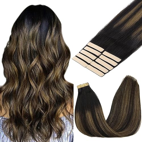 GOO GOO Tape in Hair Extensions, 20&quot; Human Hair Balayage 1B/6/1B, 10