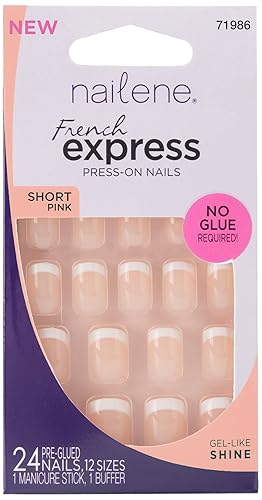 Nailene French Express Ready To Wear Short Pink Fuzzy Nails - Easy Application, 1 Ea