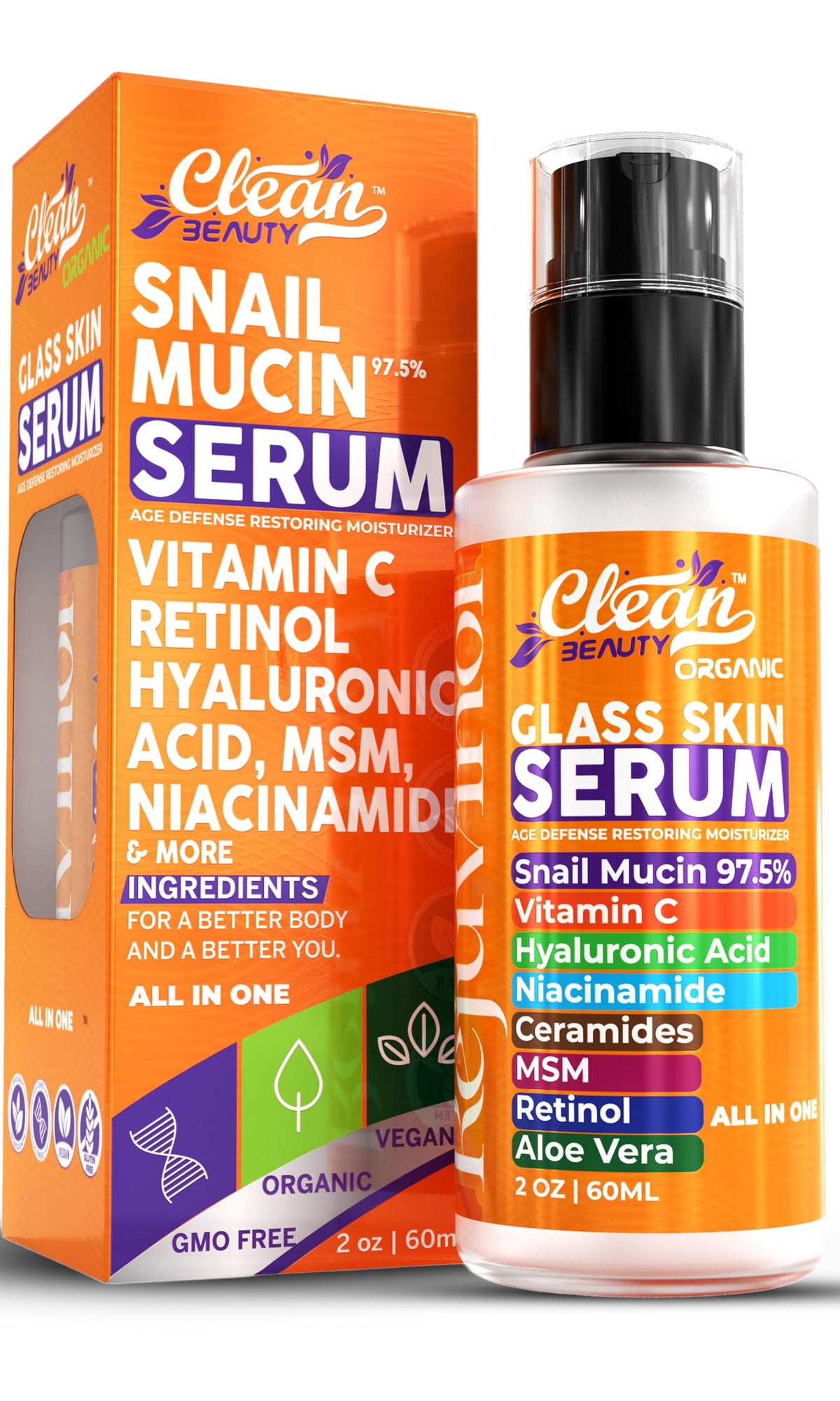 Clean Beauty Snail Mucin Serum With Vitamin C & Hyaluronic Acid - Anti Aging, 2 Fl Oz