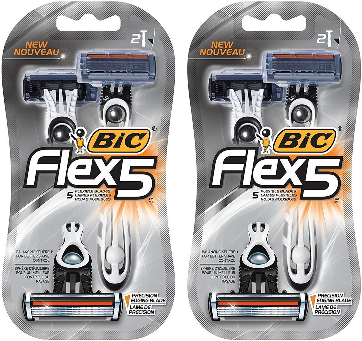 Bic Flex 5 Men'S Shaver 2Pk - Silver, Metal, 2 Count - Premium Shaving Experience