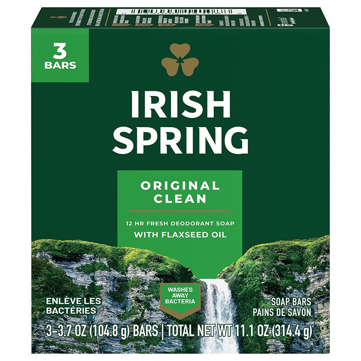 Irish Spring Deodorant Bar Soap, Original, 3.75 oz bars, 3 ea (Pack of 12)