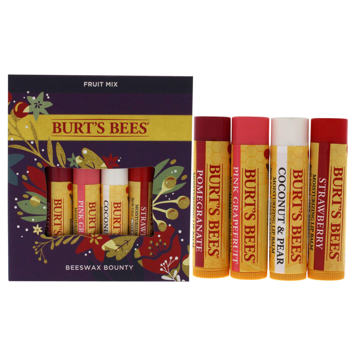 Burt'S Bees Holiday Gift Set - 4 Lip Balm Stocking Stuffers: Pomegranate, Mandarin, Coconut, Watermelon