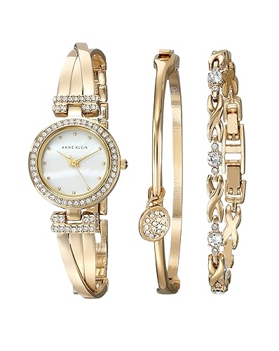 Anne Klein Women'S Gold Crystal Accented Bangle Watch And Bracelet Set