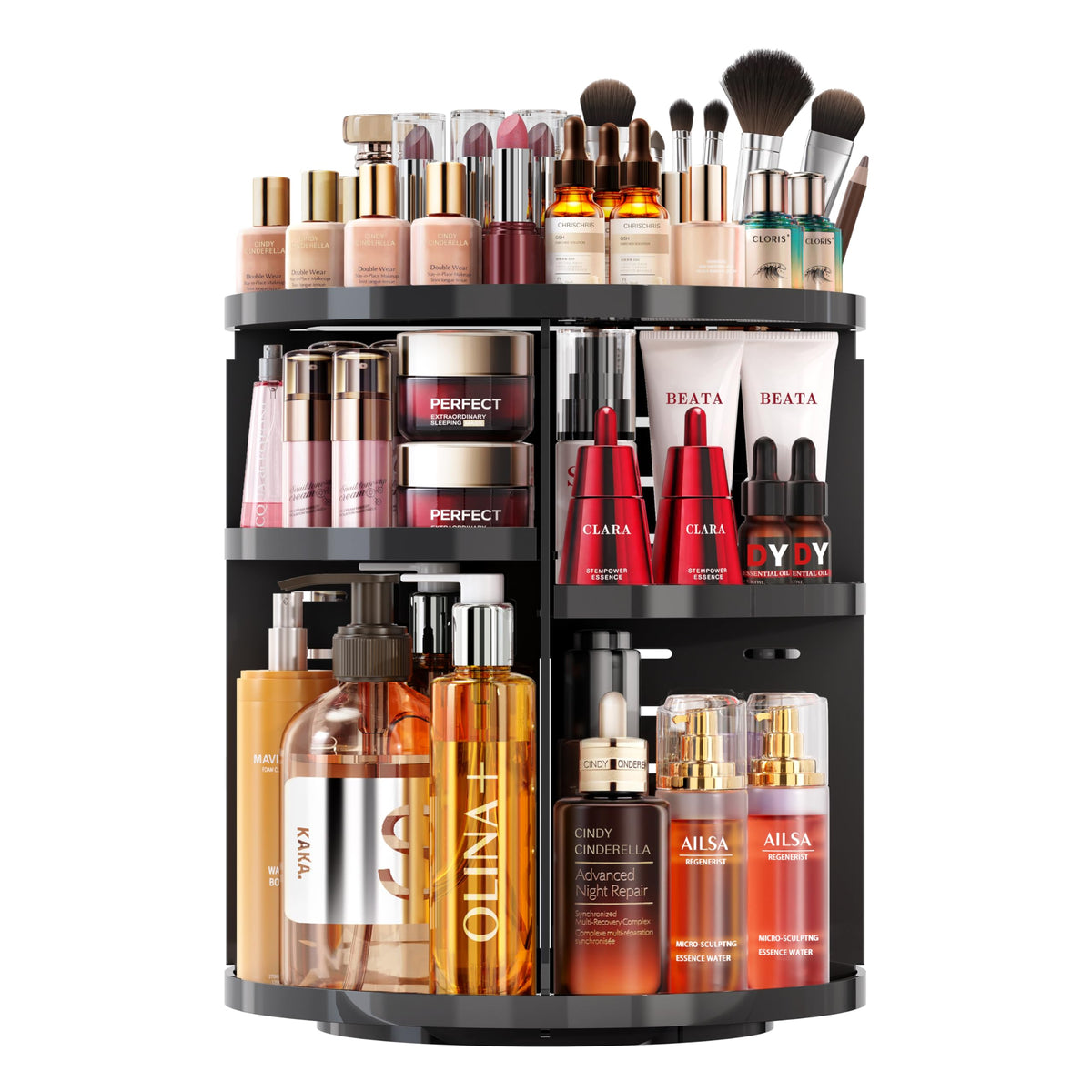 Auxmir 9-Layer Rotating Makeup Organizer - Adjustable Acrylic Skincare & Cosmetic Storage Carousel