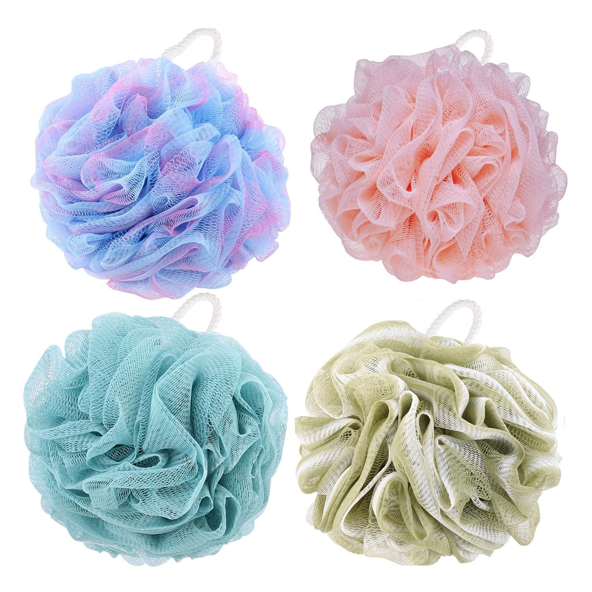 Btyms 4 Pack Bath Sponge Loofahs - 60G Mesh Poufs For Shower, Soft Scrunchies, Durable Material