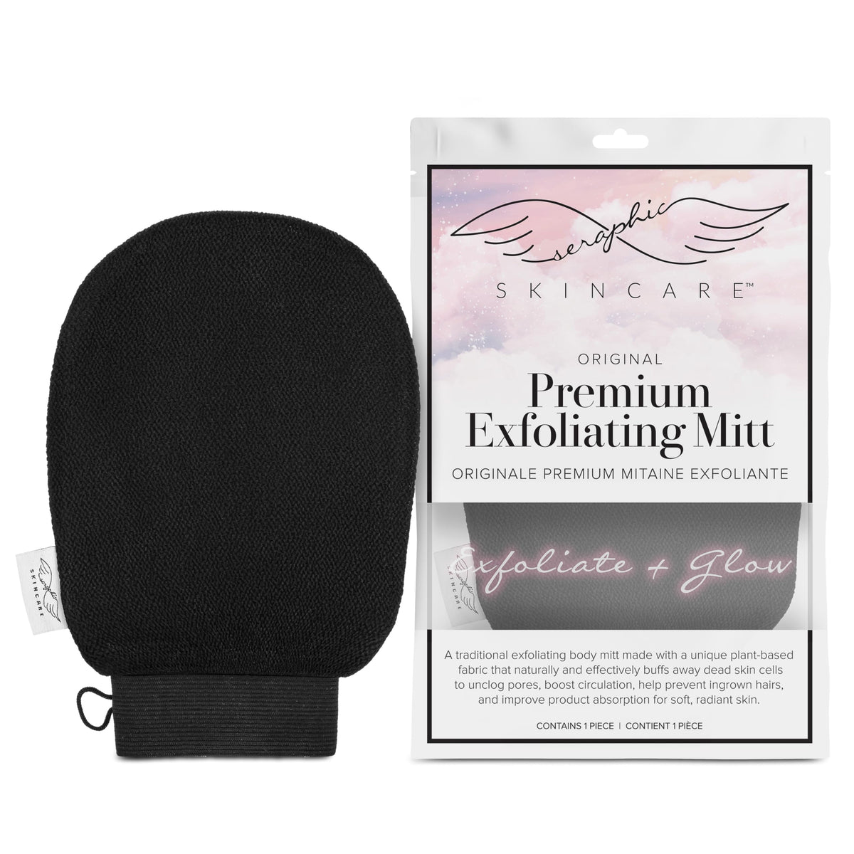 Seraphic Skincare Premium Exfoliating Mitt - 100% Vegan Viscose Body Scrub Glove For Self-Tan