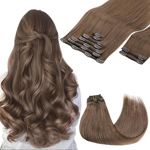 GOO GOO 18&quot; Clip in Remy Human Hair Extensions 150g 9Pcs - Light Ash Brown