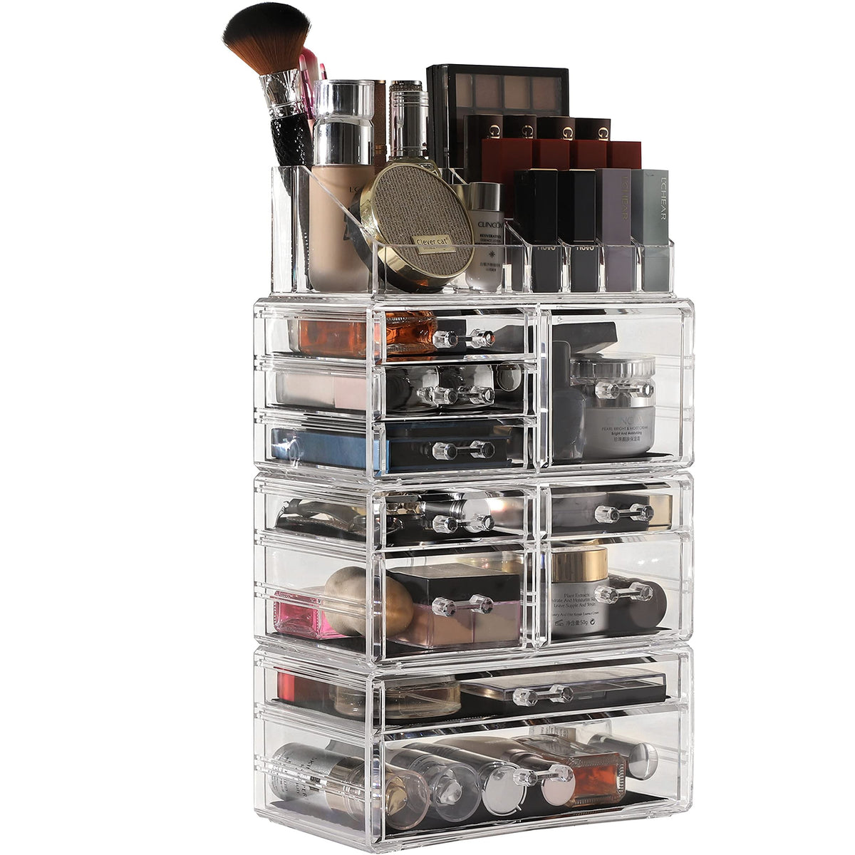 Cq Acrylic 10-Drawer Clear Makeup Organizer - Stackable Vanity Storage For Beauty Products