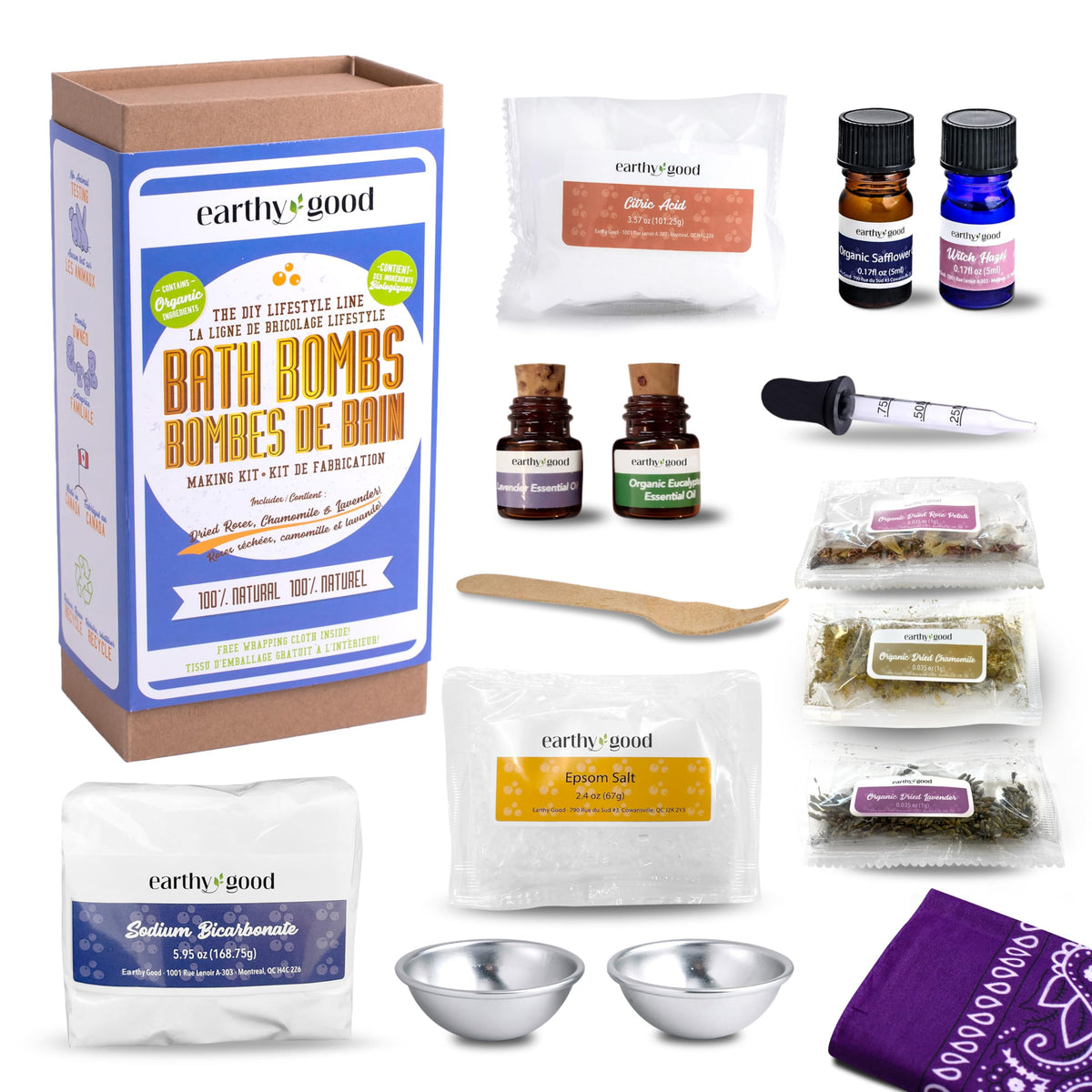 Kiss Naturals Diy Bath Bomb Kit - Organic, Essential Oils, Makes 10 Mini Bombs With Furoshiki Cloth