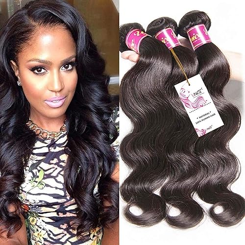 UNICE Brazilian Body Wave Hair Weave 3 Bundles, 16/18/20 Inch Human Hair Extensions, Natural Color