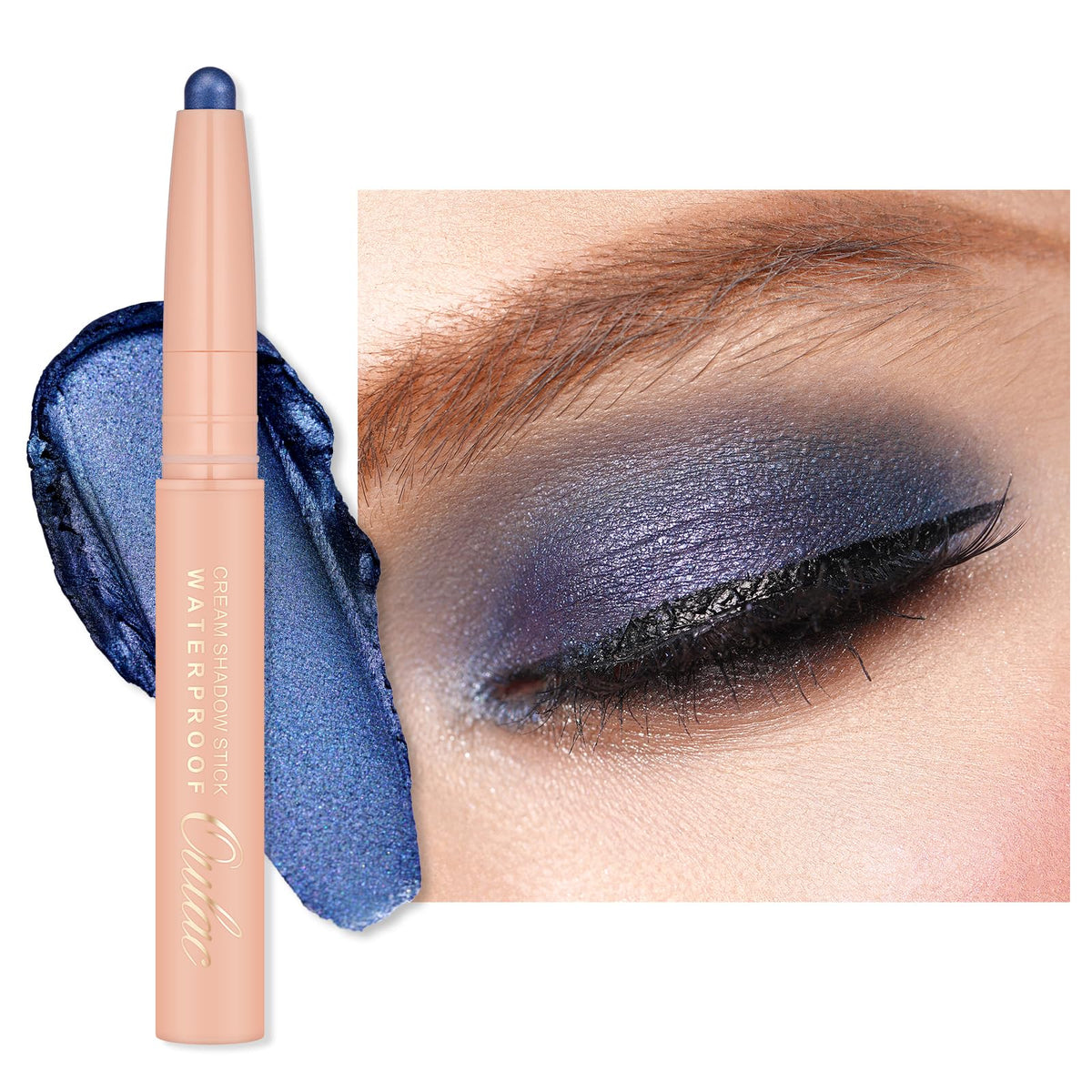 Oulac Waterproof Eye Shadow Stick - Shimmering Glitter, Blendable, Vegan, 20 Navy Velvet, 3.8G