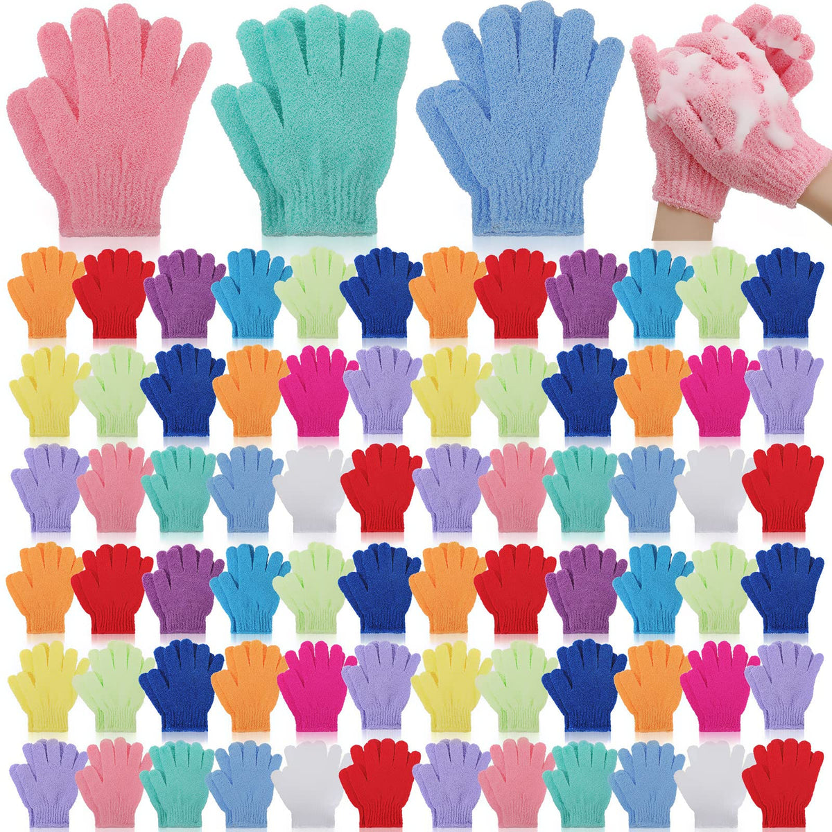 Tegeme 100 Pcs Exfoliating Gloves, Double Sided Nylon Shower Scrubber For Spa & Beauty, 13 Colors