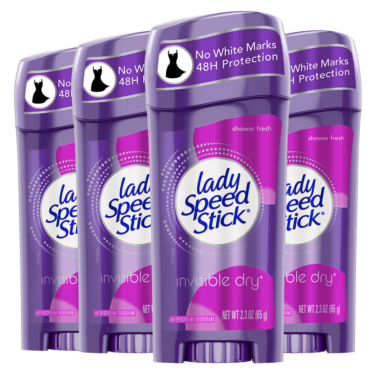 Lady Speed Stick Antiperspirant Deodorant, Shower Fresh, 2.3Oz, 4 Pack - Invisible Dry