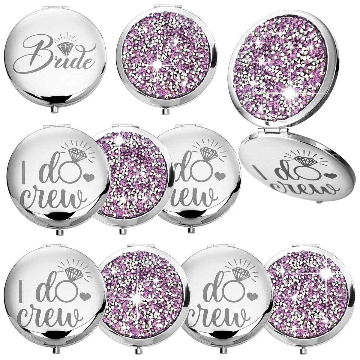 Barydat 10-Piece Bridesmaid Gift Set - Purple Compact Mirror For Wedding Parties And Proposals