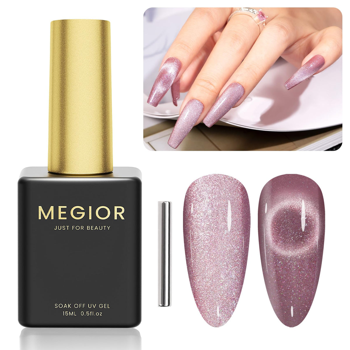 Megior Cat Eye Cinnamon 15Ml Magnetic Nail Polish Holographic Gel For Nail Art Diy